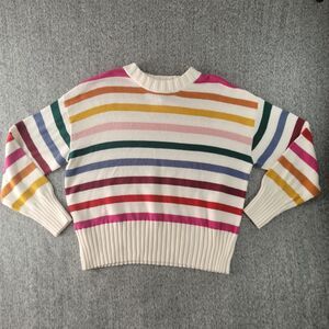 Gap Rainbow Striped Crewneck Sweater XL Cream Multi Color Knit Drop Shoulder